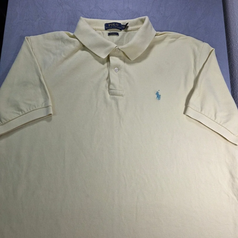 Polo Ralph Lauren Mens XXL Yellow Classic Fit Short‎ Sleeve Pique Polo Shirt
